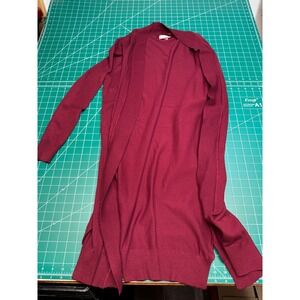 Cielo Womens XL Burgundy Open Front Longline Cardigan Duster Ribbed Knit Sweater